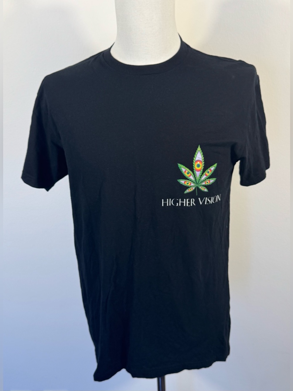 Next Level Higher Vision Graphic T-Shirt Black Cotton Tee Size Medium